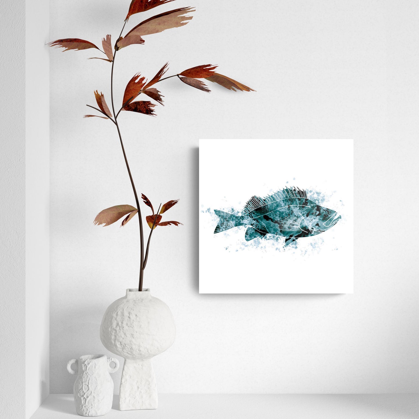 Blue White Water Color Red Fish | Hi-Def Glass Art | Eaches | Min 2