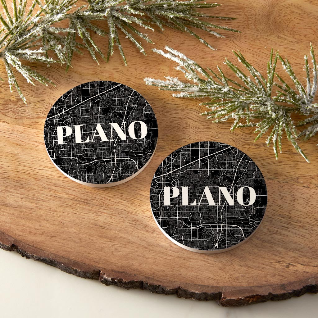 Minimalistic B&W Texas Plano Map | Absorbent Car Coasters | Set of 2 | Min 4