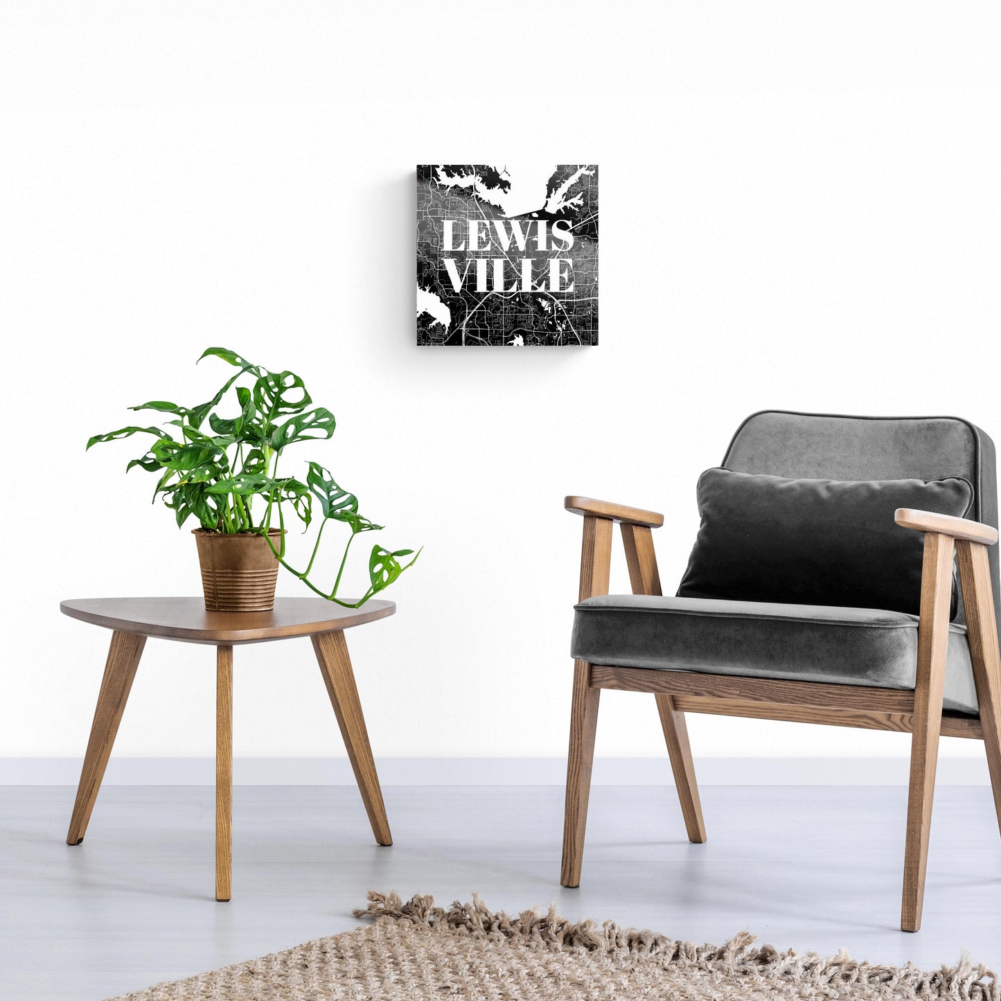 Minimalistic B&W Texas Lewisville Map | Hi-Def Glass Art | Eaches | Min 1