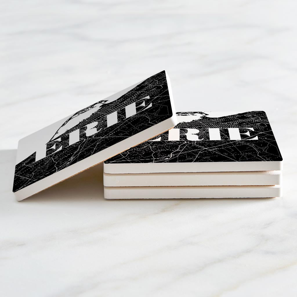 Minimalistic B&W Pennsylvania Erie Map | Absorbent Coasters | Set of 4 | Min 2