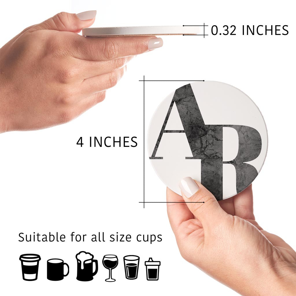 B&W Minimalist Arkansas White Initials | Absorbent Coasters | Set of 4 | Min 2