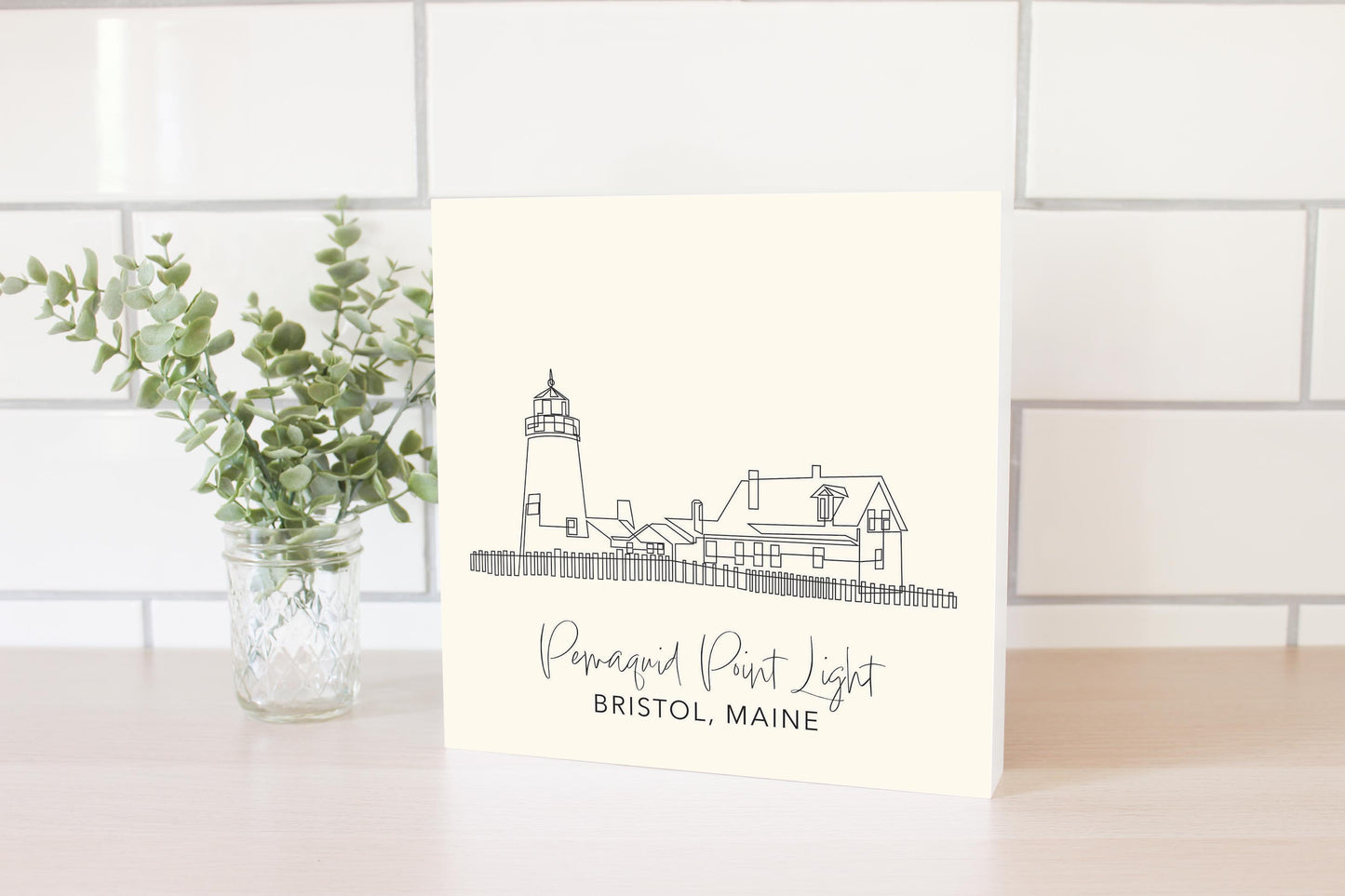 Cream Pemaquid Point Light | Wood Block | Eaches | Min 2