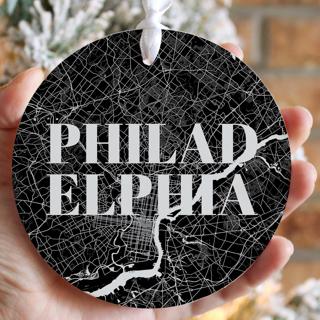 Minimalistic B&W Pennsylvania Philadelphia Map| Wood Ornament | Eaches | Min 6