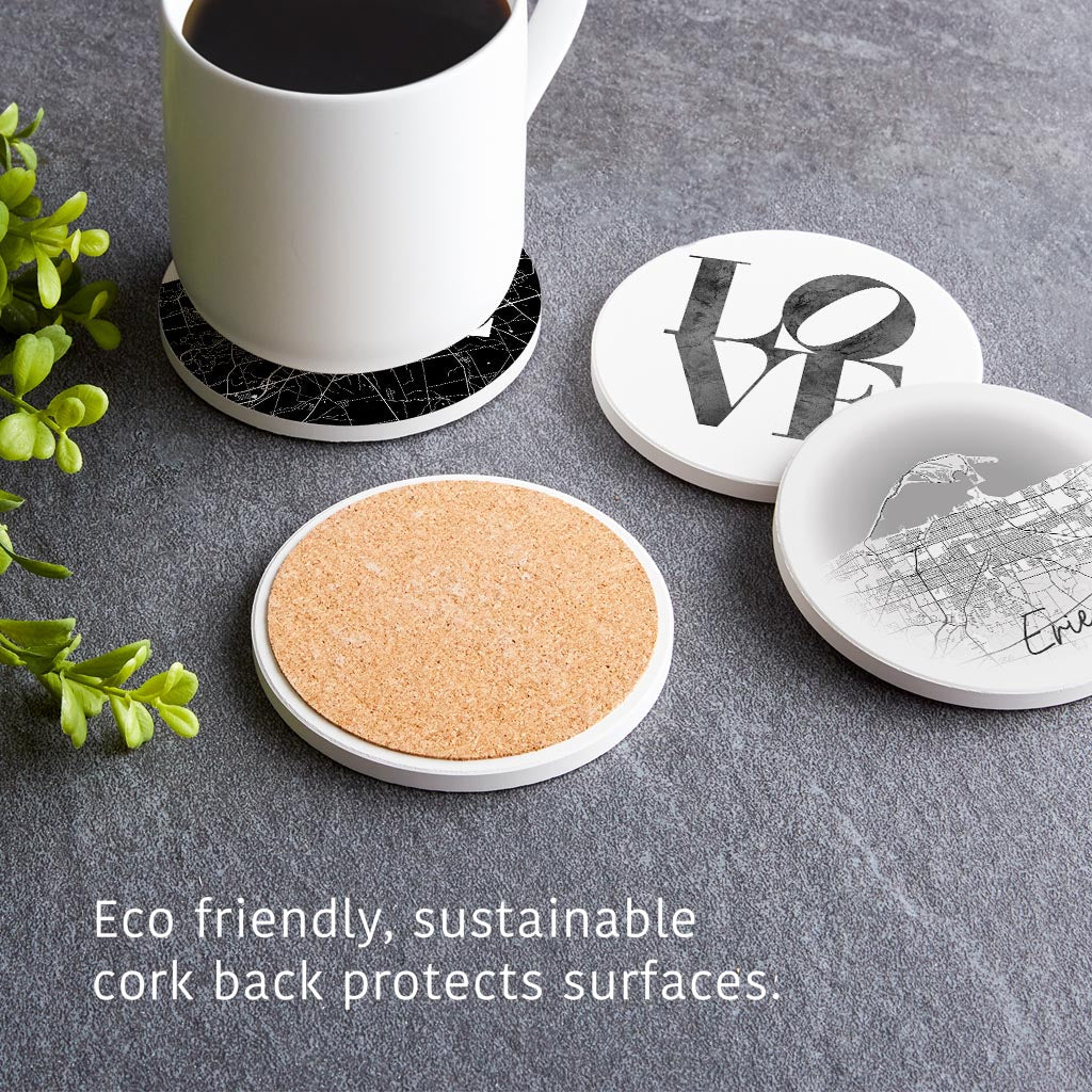 Minimalistic B&W Pennsylvania Erie Maps Love | Absorbent Coasters | Set of 4 | Min 2