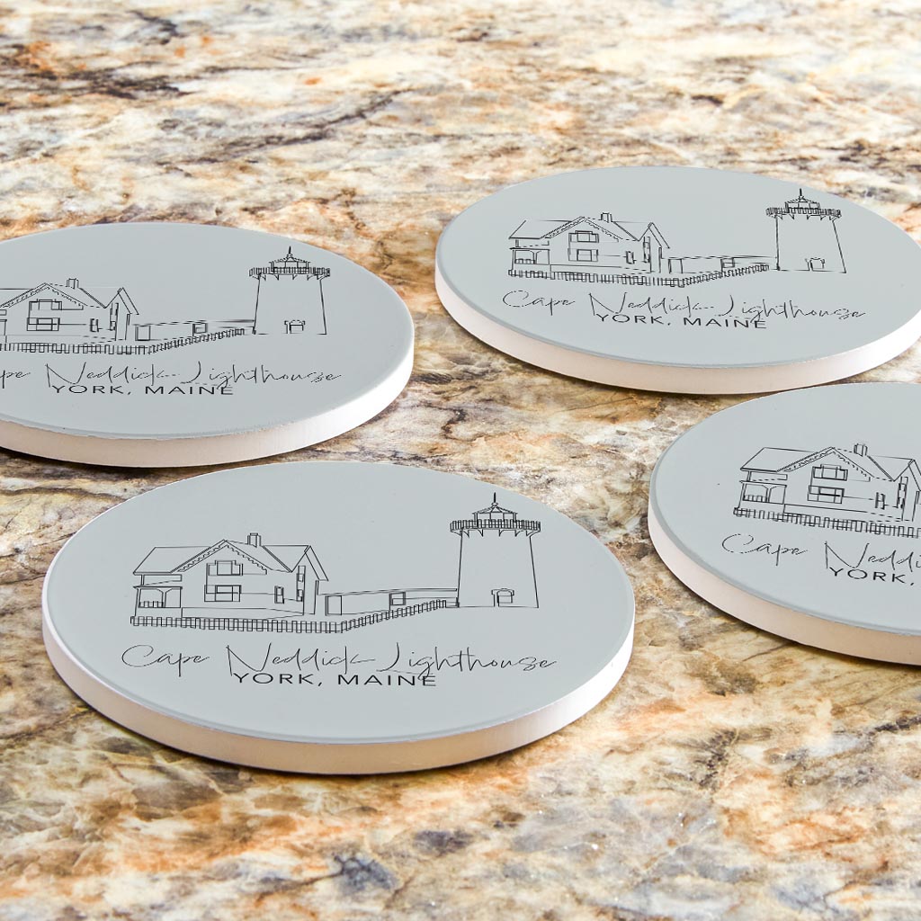Cape Neddick Lighthouse Muted Coastal | Absorbent Coasters | Set of 4 | Min 2