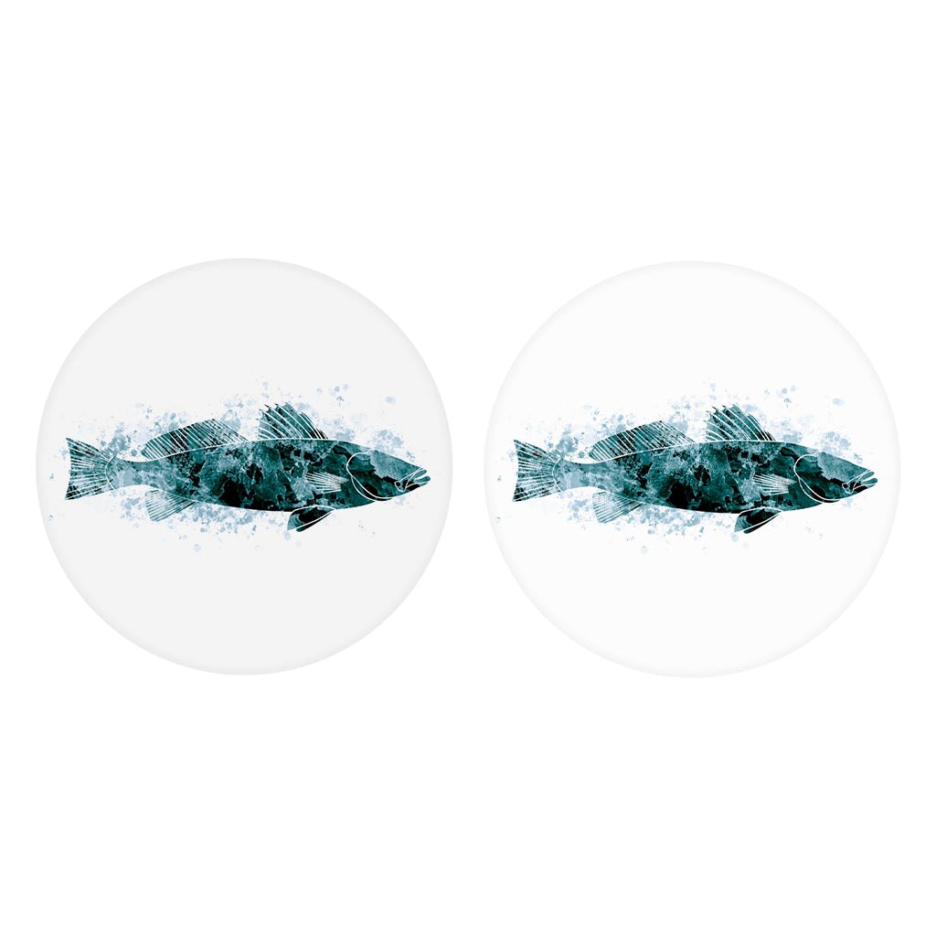 Blue White Water Color Speckled Trout | Absorbent Car Coasters | Set of 2 | Min 4