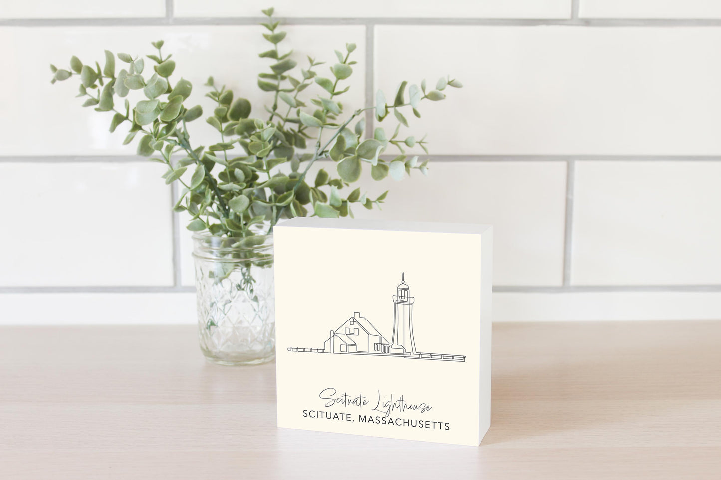 Cream Scituate Lighthouse | Wood Block | Eaches | Min 4