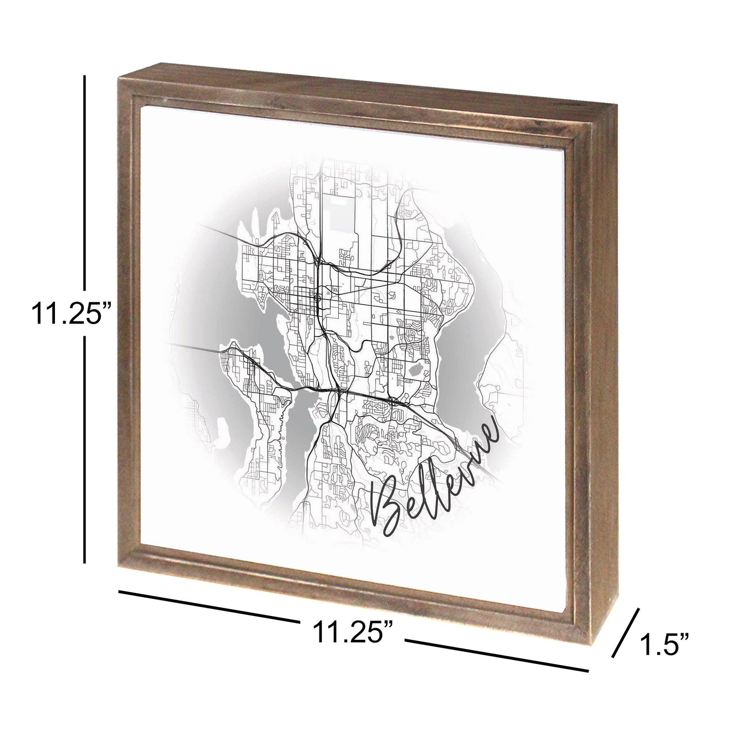 Minimalistic B&W Washington Bellevue Circle Map | Wood Sign | Eaches | Min 1