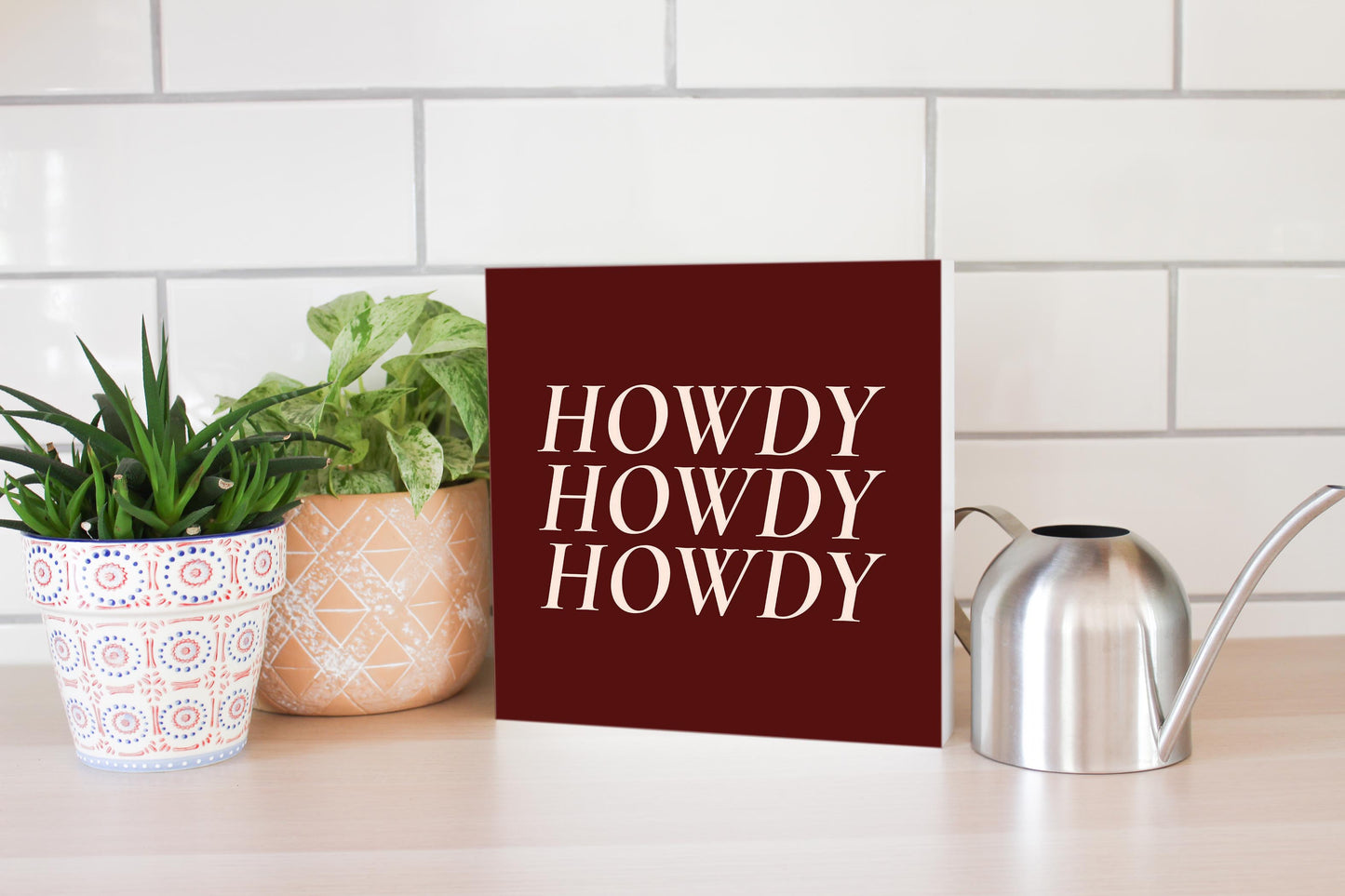 Modern Minimalist Texas Maroon Howdy | Wood Block | Eaches | Min 2