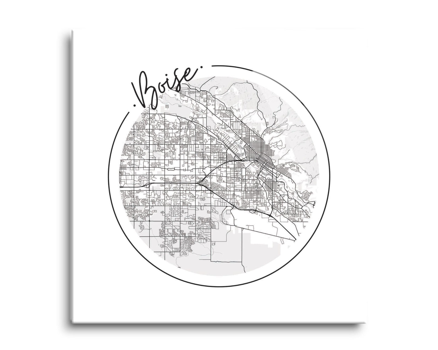 Minimalist B&W Idaho Boise Circle Map | Hi-Def Glass Art | Eaches | Min 2