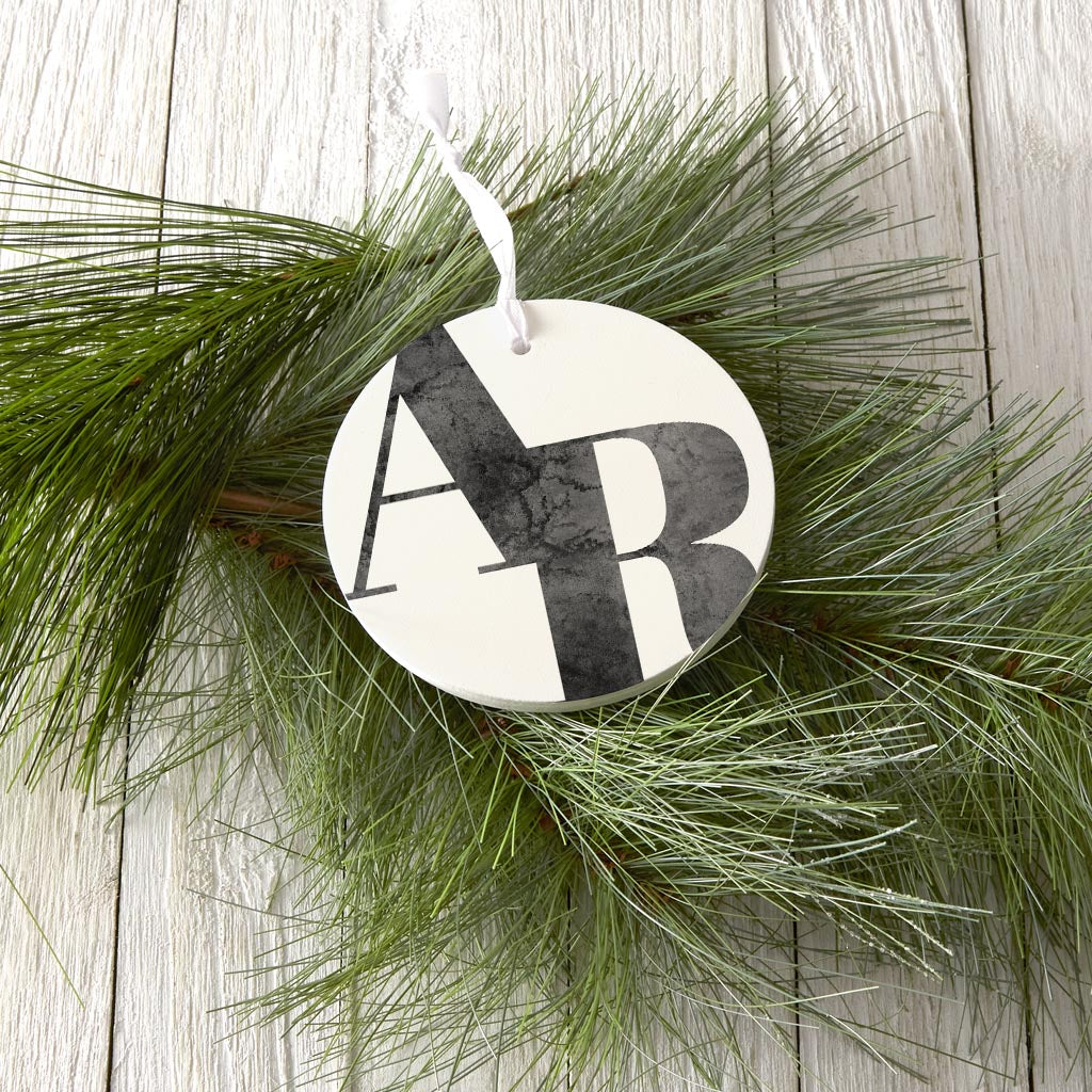 B&W Minimalist Arkansas White Initials | Wood Ornament | Eaches | Min 6