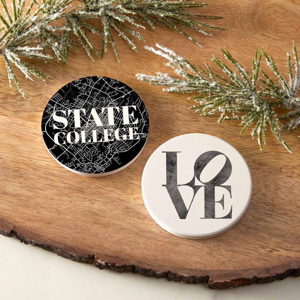 Minimalistic B&W Pennsylvania State College Map Love| Absorbent Car Coasters | Set of 2 | Min 4