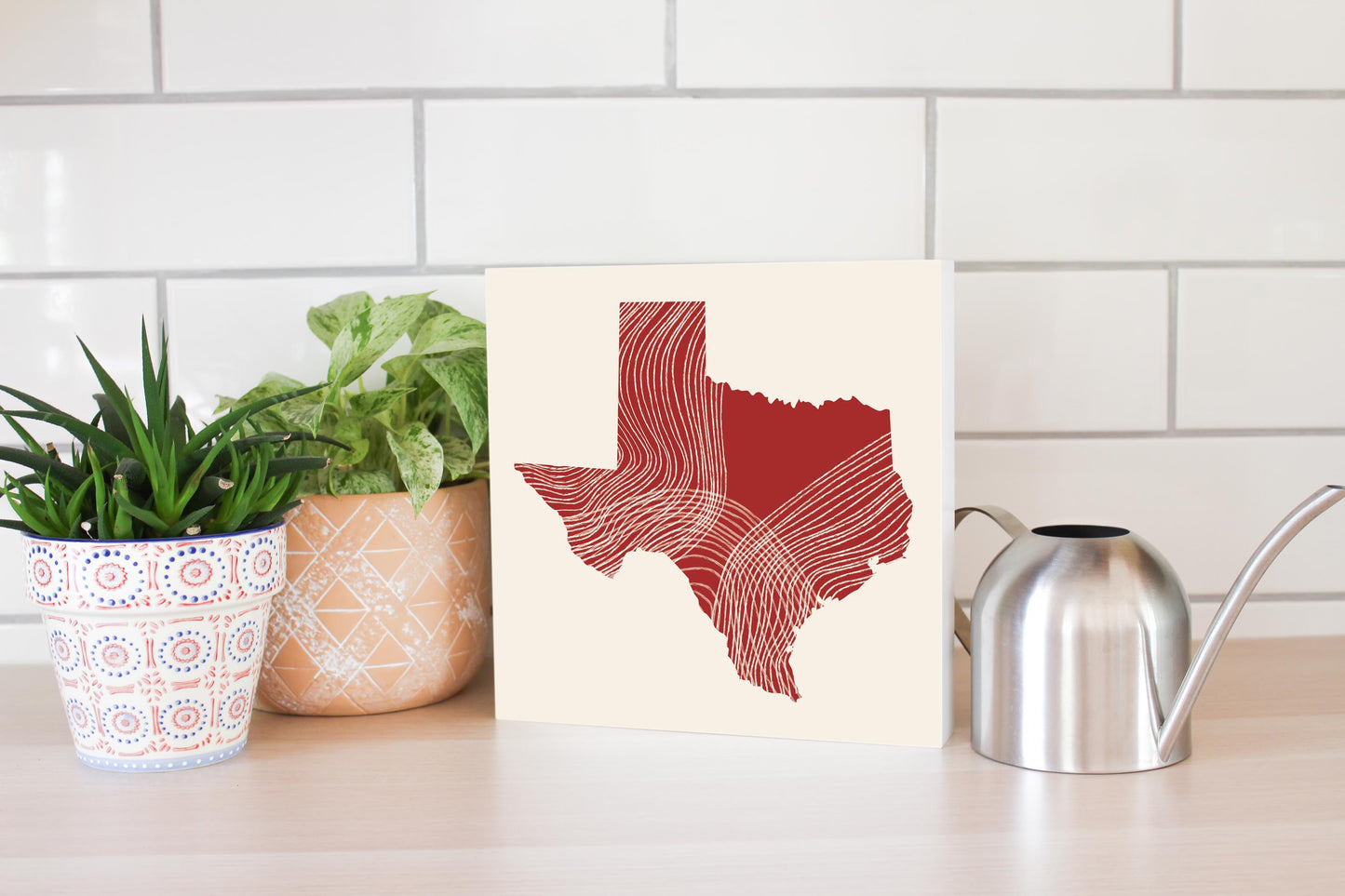 Modern Minimalist Texas Fluid Line State Shape | Wood Block | Eaches | Min 2