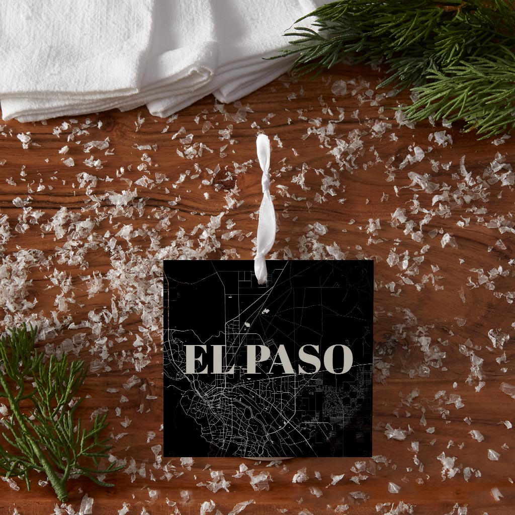 Minimalistic B&W Texas El Paso Map | Wood Ornament | Eaches | Min 6