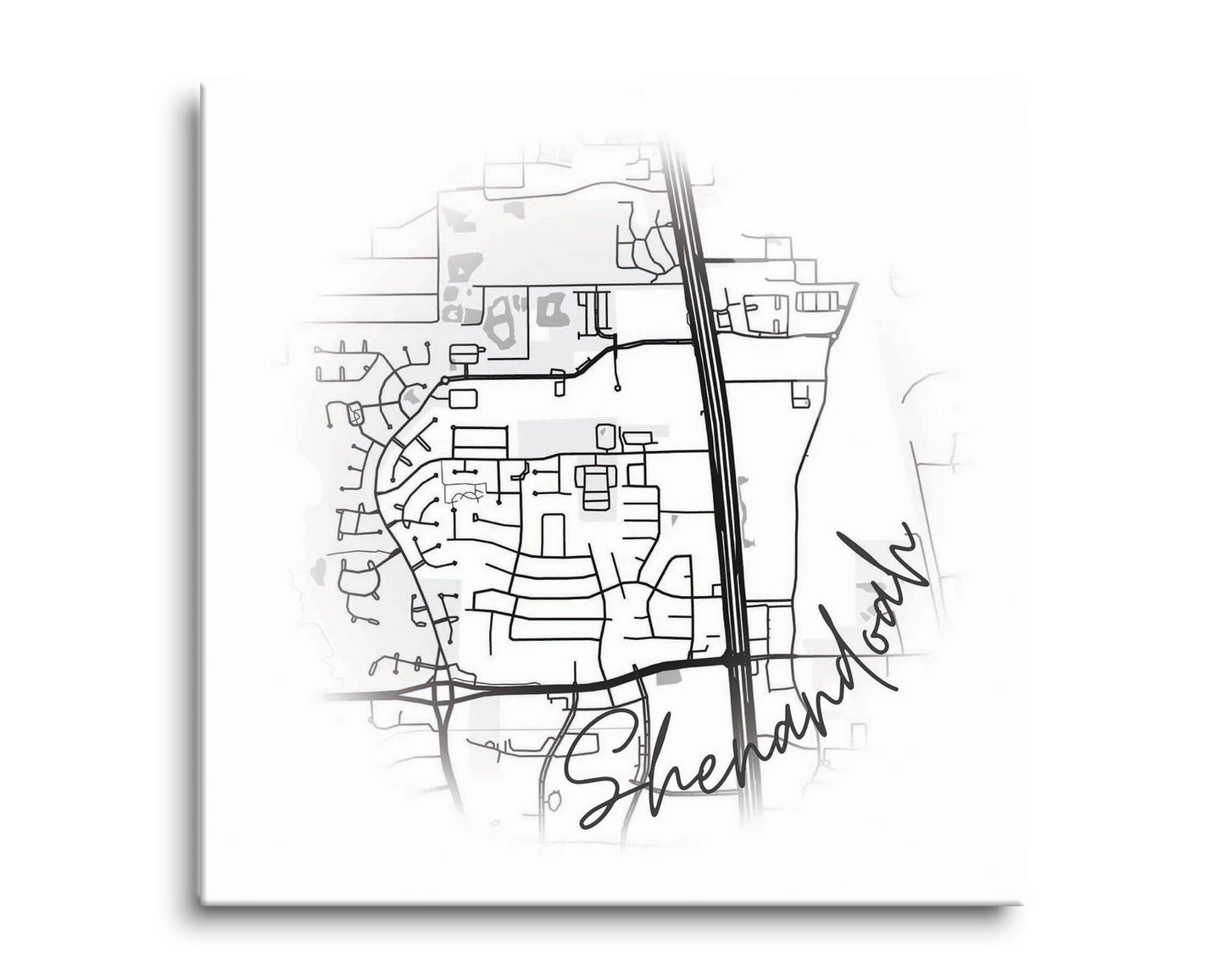 Minimalistic B&W Texas Shenandoah Circle Map | Hi-Def Glass Art | Eaches | Min 2
