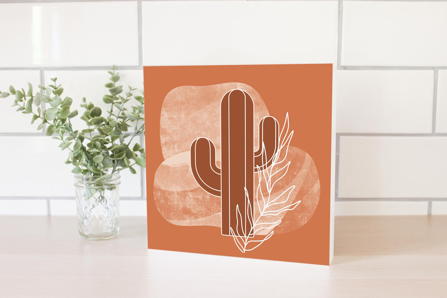 Modern Minimalist Texas Cactus | Wood Block | Eaches | Min 2
