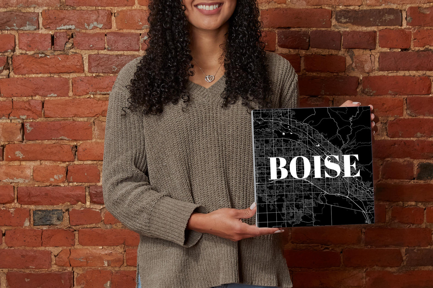 Minimalist B&W Idaho Boise Map | Wood Block | Eaches | Min 2