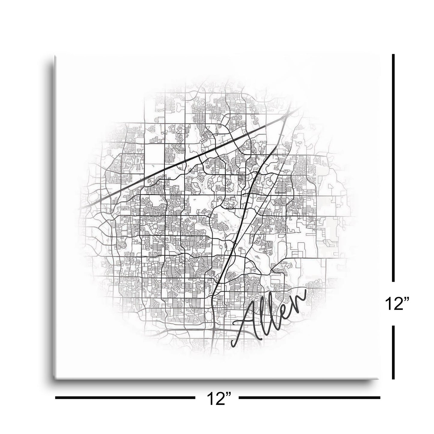 Minimalistic B&W Texas Allen Circle Map | Hi-Def Glass Art | Eaches | Min 1