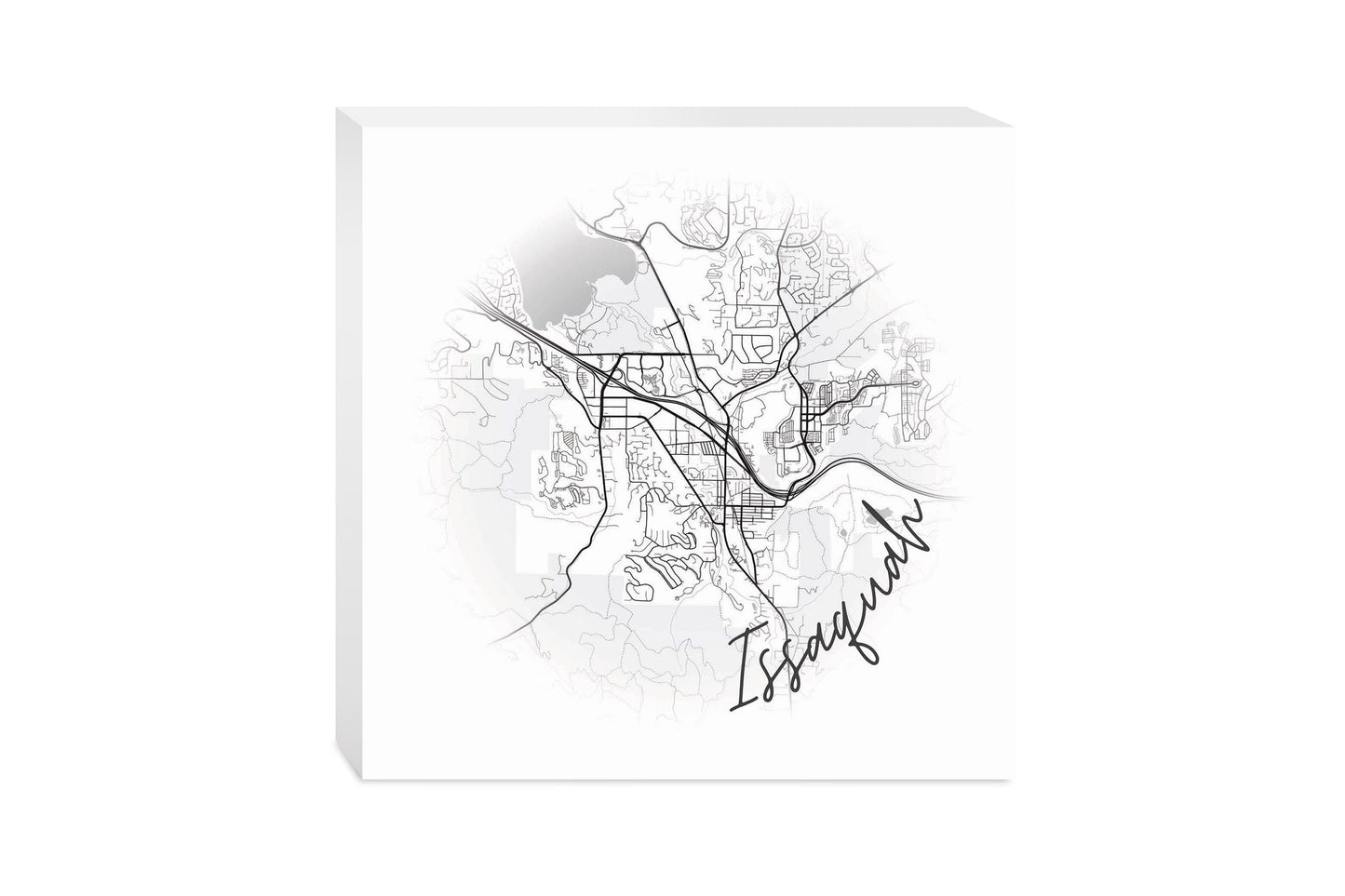 Minimalistic B&W Washington Issaquah Circle Map | Wood Block | Eaches | Min 2