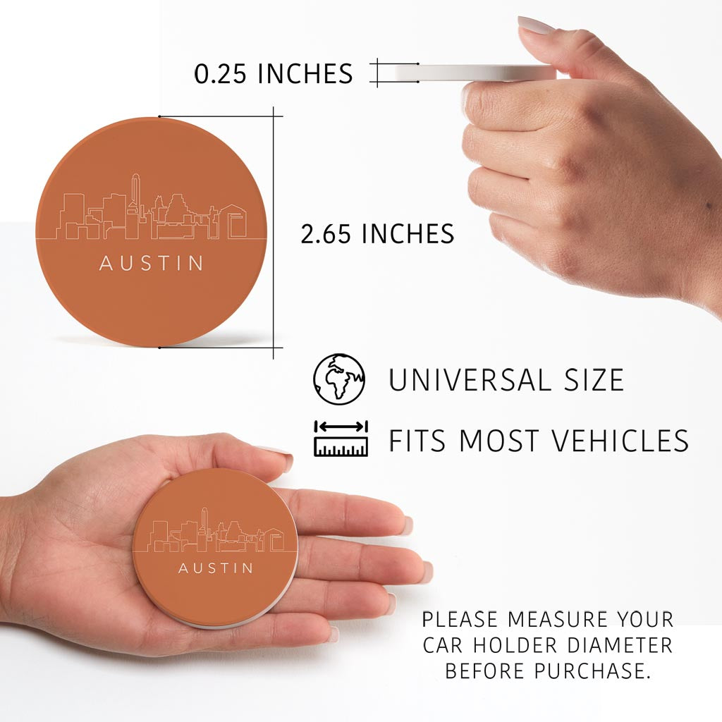 Modern Minimalist Texas Austin Skyline | Absorbent Car Coasters | Set of 2 | Min 4