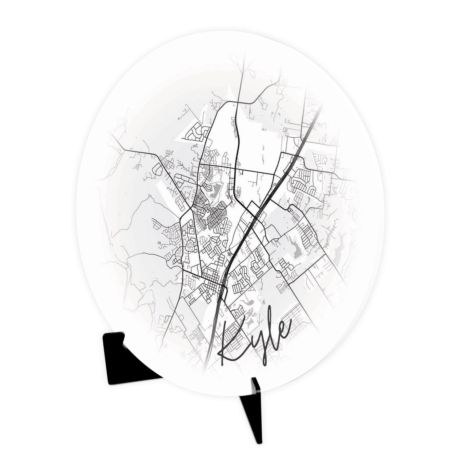 Minimalistic B&W Texas Kyle Circle Map | Wood Sign | Eaches | Min 1