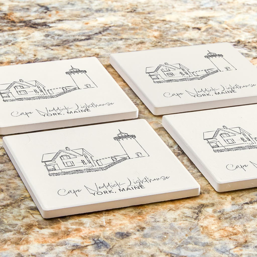 Cape Neddick Lighthouse | Absorbent Coasters | Set of 4 | Min 2