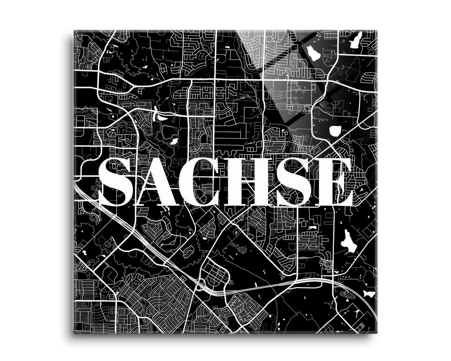 Minimalistic B&W Texas Sachse Map | Hi-Def Glass Art | Eaches | Min 2