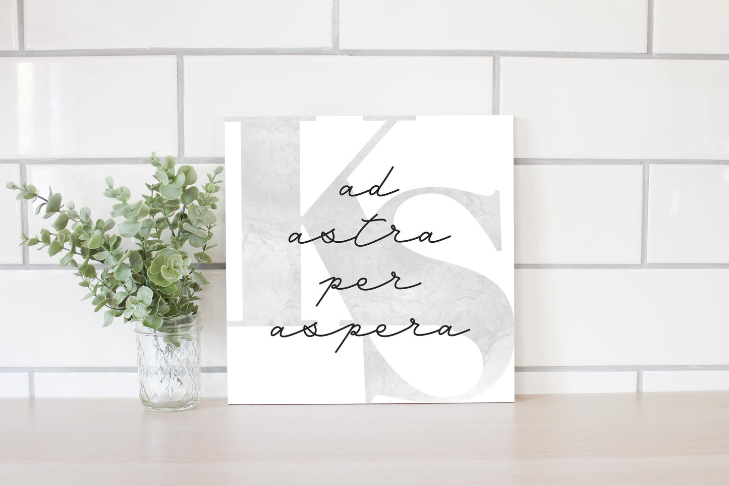 Minimalist B&W Kansas Ad Astra Per Aspera | Wood Sign | Eaches | Min 2