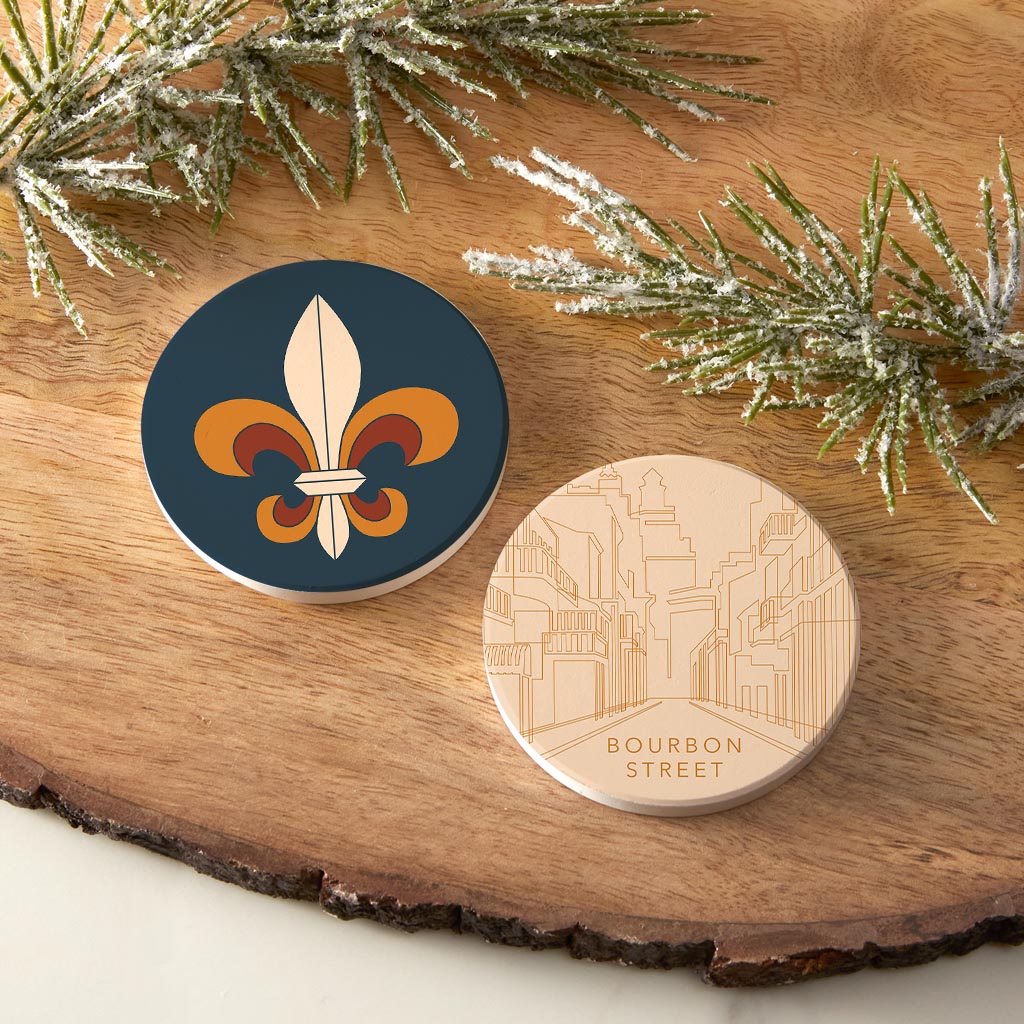 Modern Minimalist Louisiana Set | Absorbent Car Coasters | Set of 2 | Min 4
