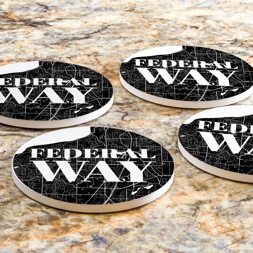 Minimalistic B&W Washington Federal Way Map | Absorbent Coasters | Set of 4 | Min 2