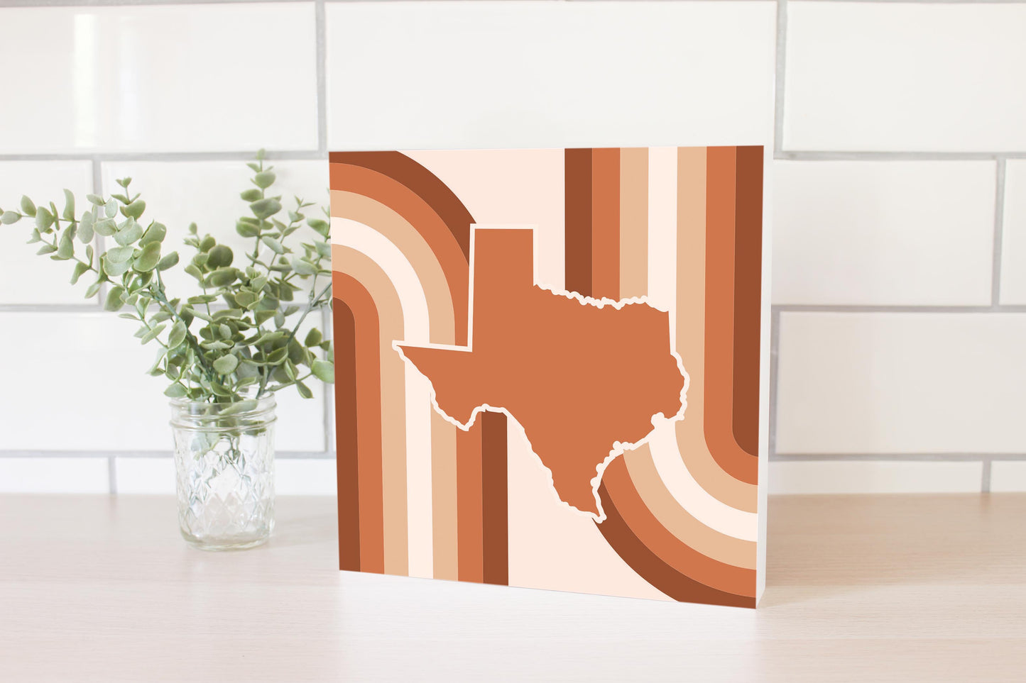 Modern Minimalist Texas State Shape Retro Lines | Wood Block | Eaches | Min 2