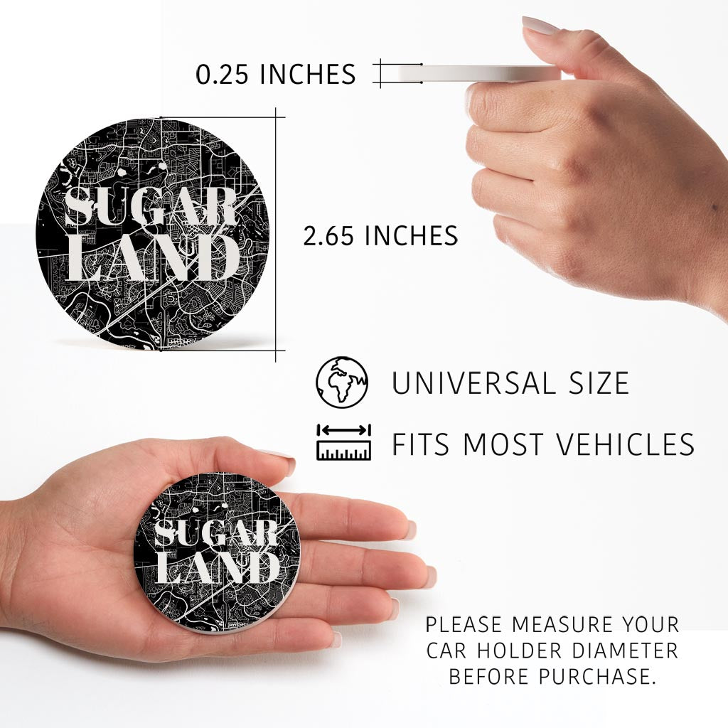 Minimalistic B&W Texas Sugarland Map | Absorbent Car Coasters | Set of 2 | Min 4