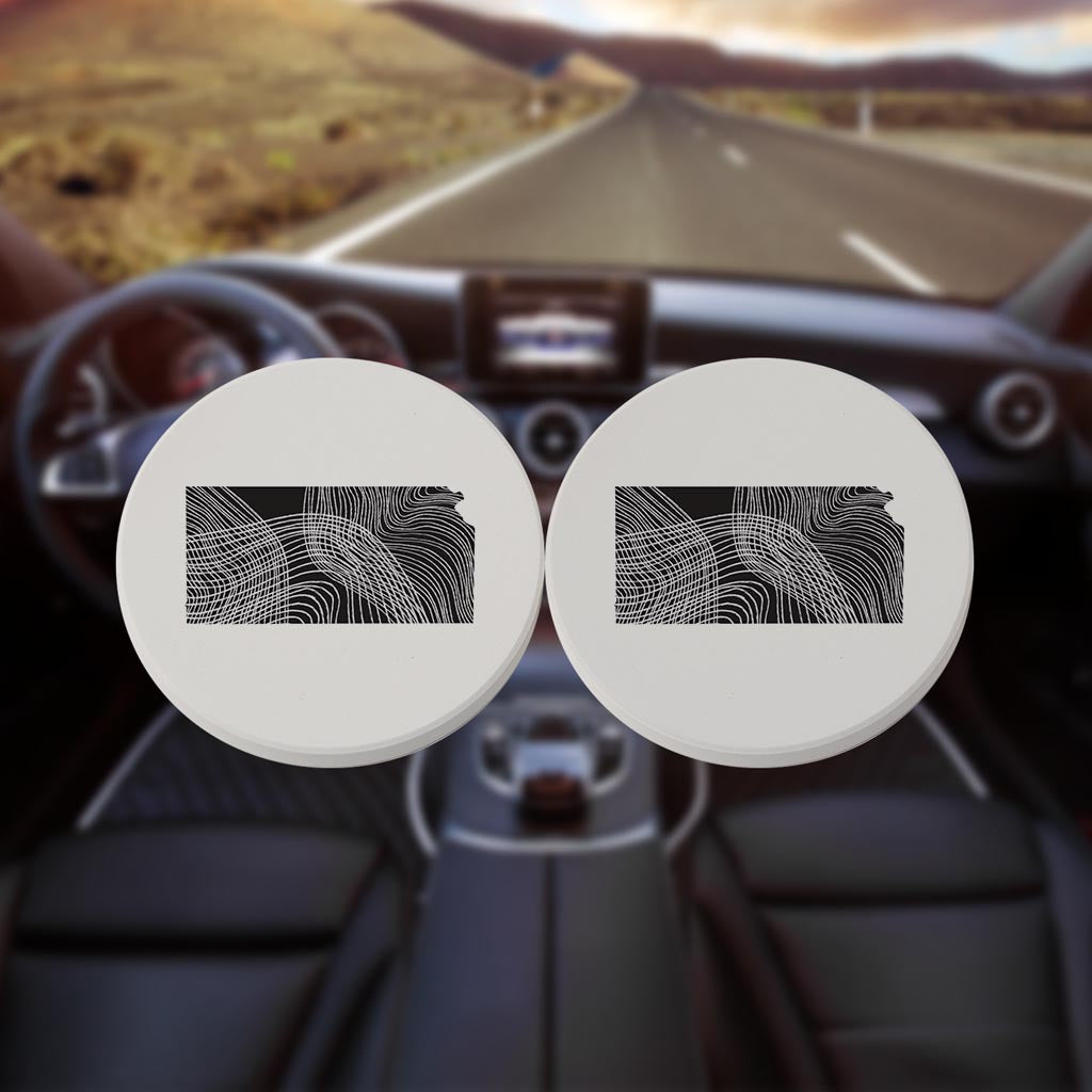 Minimalist B&W Kansas State Shape | Absorbent Car Coasters | Set of 2 | Min 4