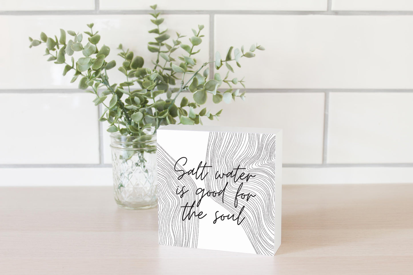 Minimalistic B&W Cape Cod Salt Water| Wood Block | Eaches | Min 4