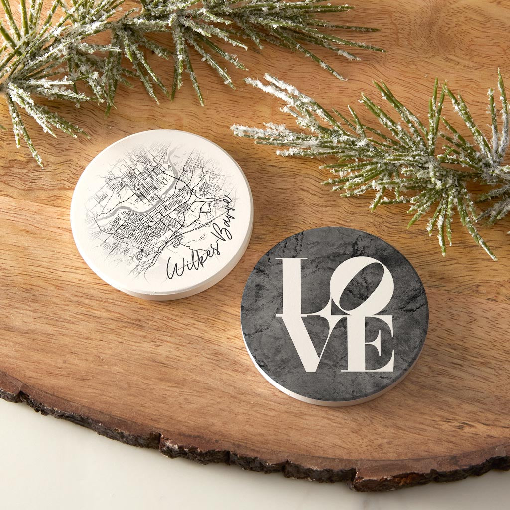 Minimalistic B&W Pennsylvania Wilkes Barre Circle Love| Absorbent Car Coasters | Set of 2 | Min 4