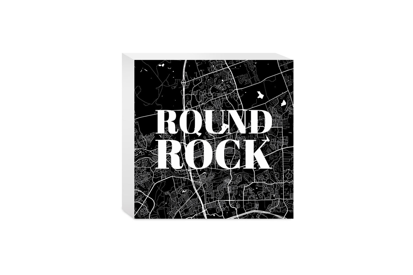 Minimalistic B&W Texas Round Rock Map| Wood Block | Eaches | Min 4