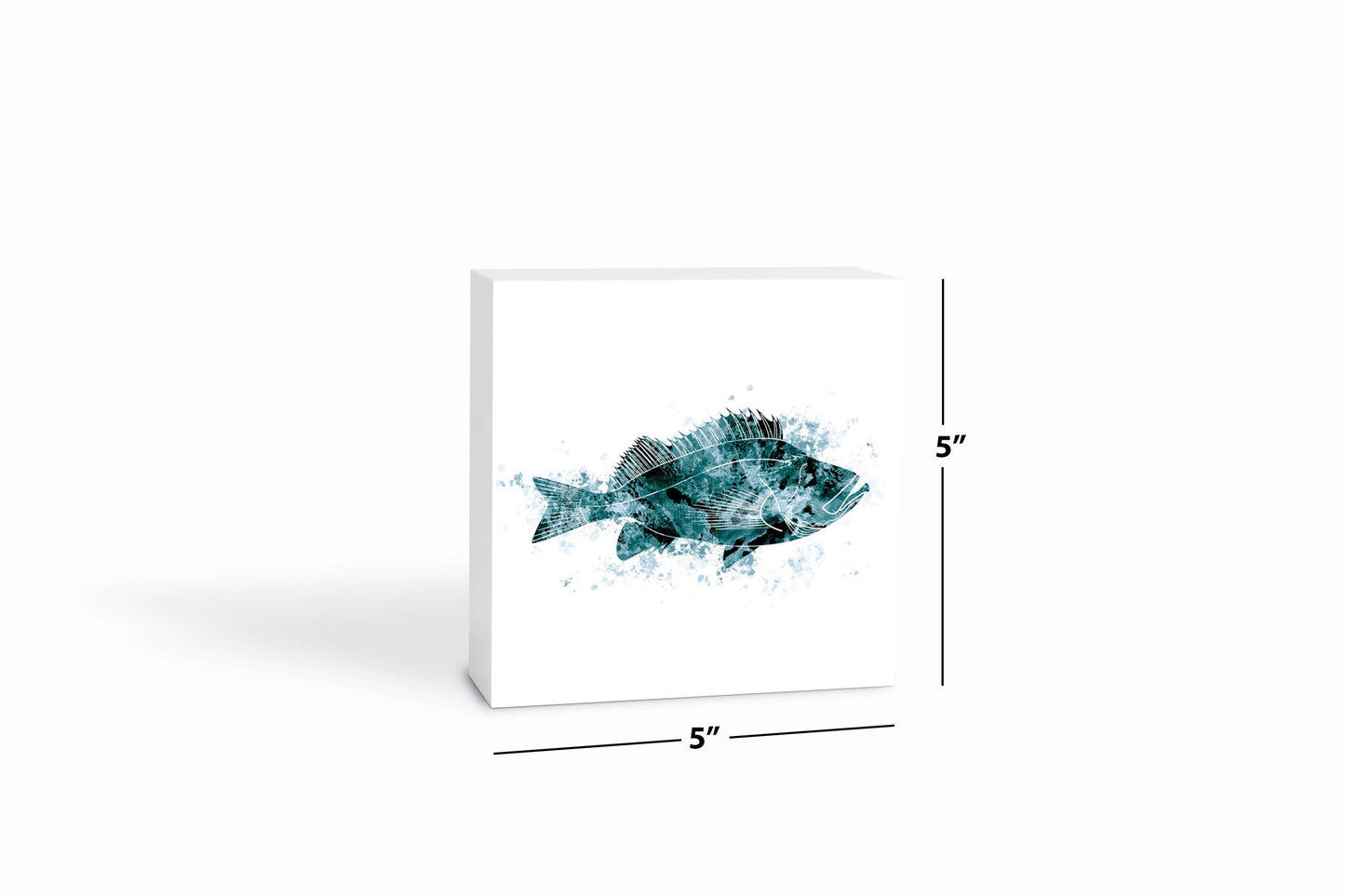 Blue White Water Color Red Fish | Wood Block | Eaches | Min 4