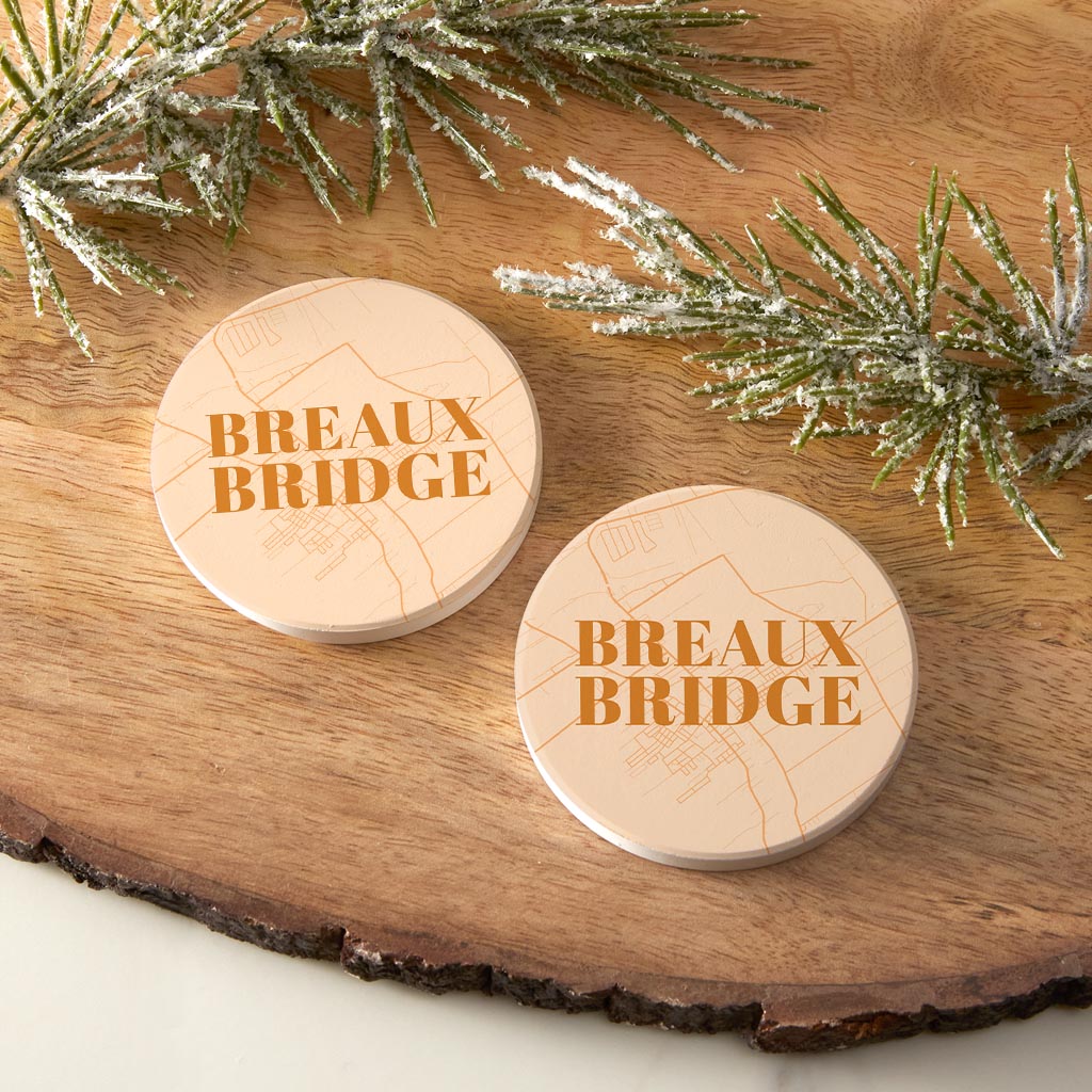 Modern Minimalist Louisiana Breaux Bridge Map| Absorbent Car Coasters | Set of 2 | Min 4