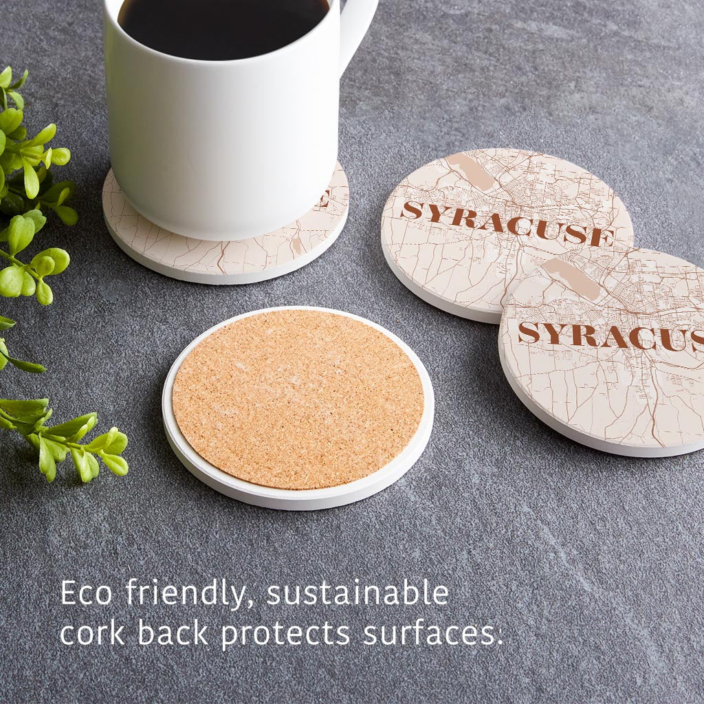 Modern Minimalist New York Syracuse Map | Absorbent Coasters | Set of 4 | Min 2
