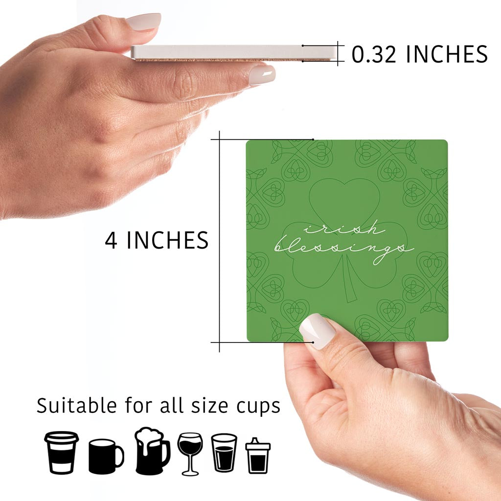 Light Green Shamrock Irish Blessings | Absorbent Coasters | Set of 4 | Min 2