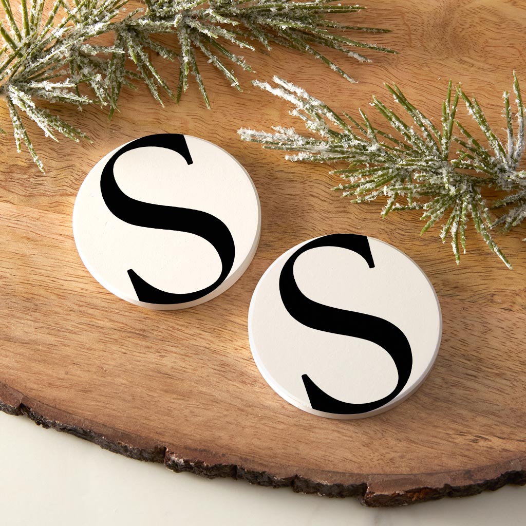 Minimalist Monogram S Circle | Absorbent Car Coasters | Set of 2 | Min 4