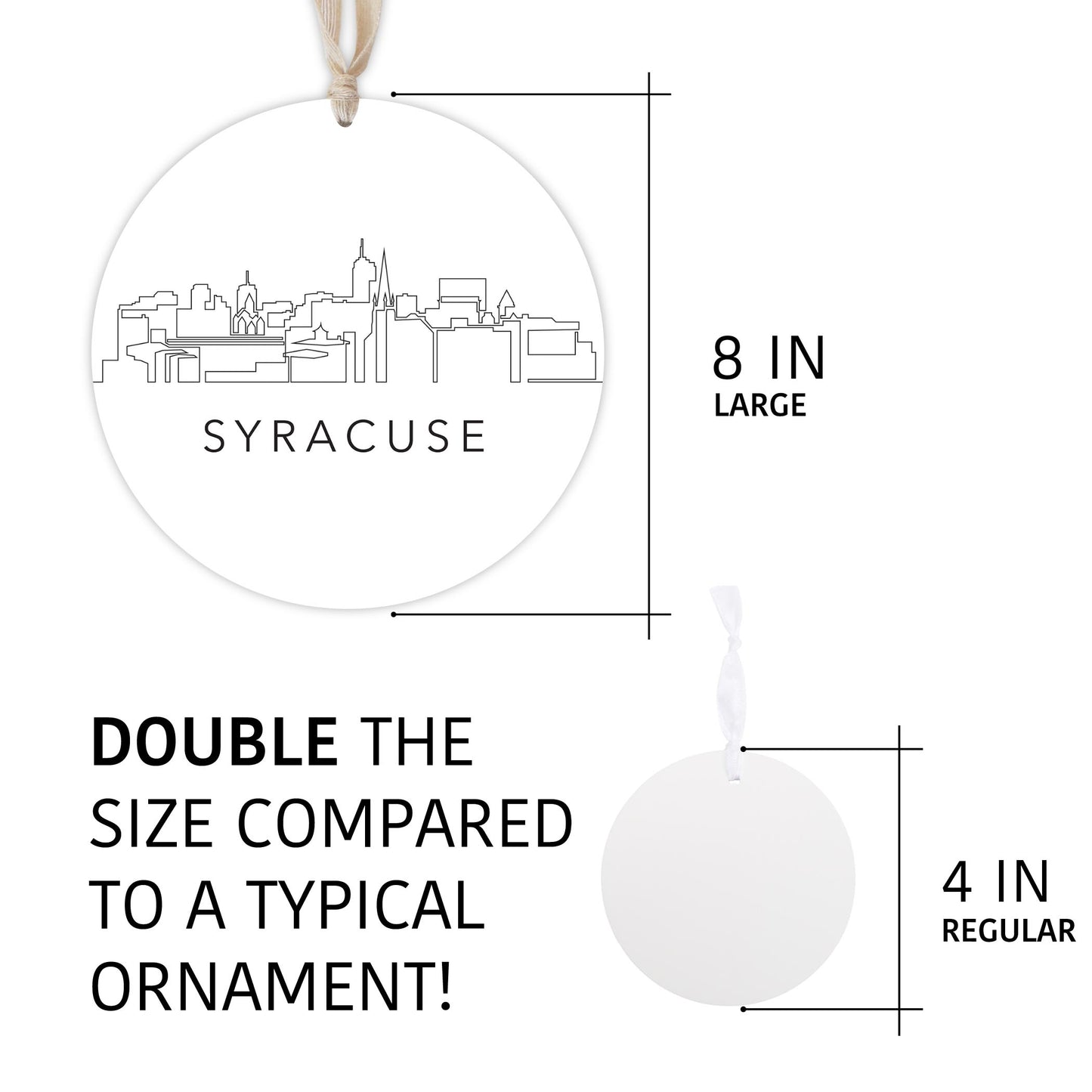 Minimalistic B&W New York Syracuse Skyline | Wood Ornament | Eaches | Min 1