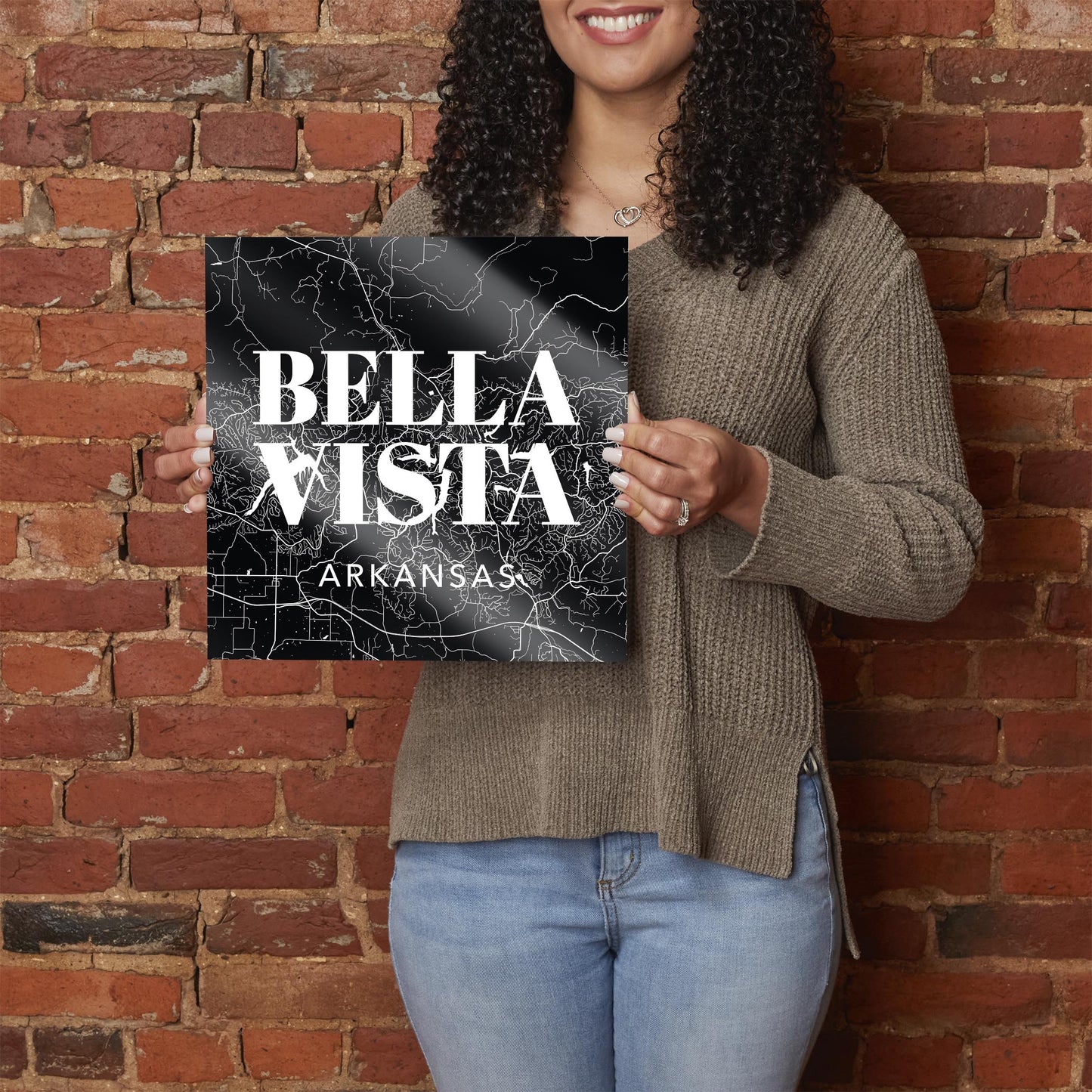 Minimalist B&W Arkansas Bella Vista Map State | Hi-Def Glass Art | Eaches | Min 1