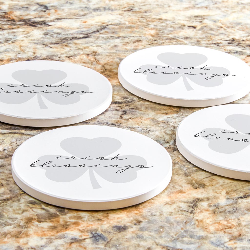 Minimalistic B&W Shamrock Irish Blessings | Absorbent Coasters | Set of 4 | Min 2