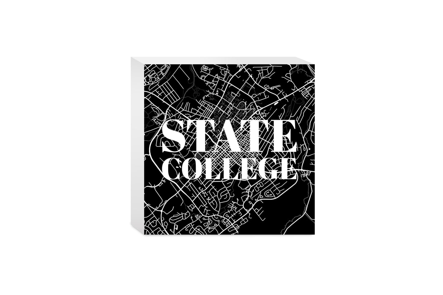 Minimalistic B&W Pennsylvania State College Map | Wood Block | Eaches | Min 4