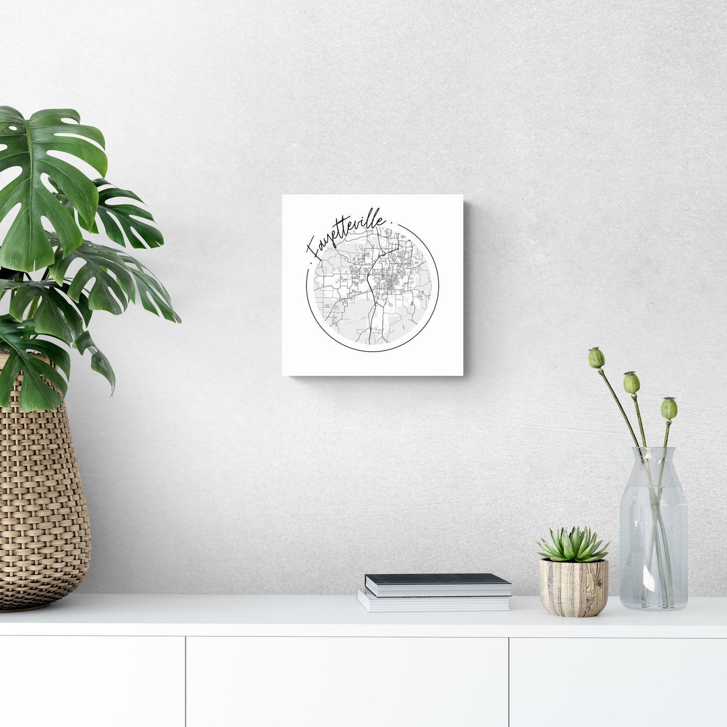 B&W Minimalist Arkansas Fayetteville Circle Map | Wood Sign | Eaches | Min 2