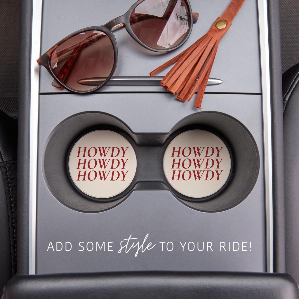 Modern Minimalist Texas Howdy | Absorbent Car Coasters | Set of 2 | Min 4