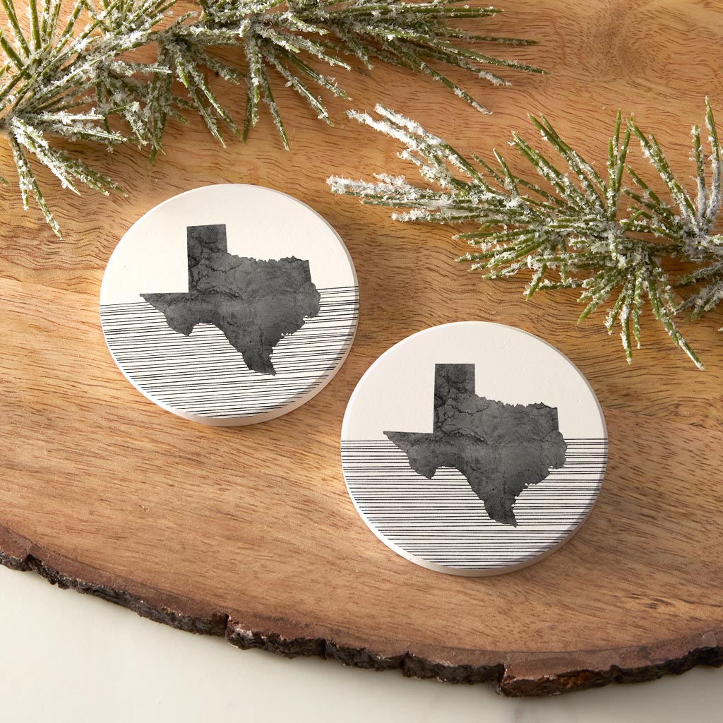 Modern Texas State Shape With Straight Lines | Absorbent Car Coasters | Set of 2 | Min 4