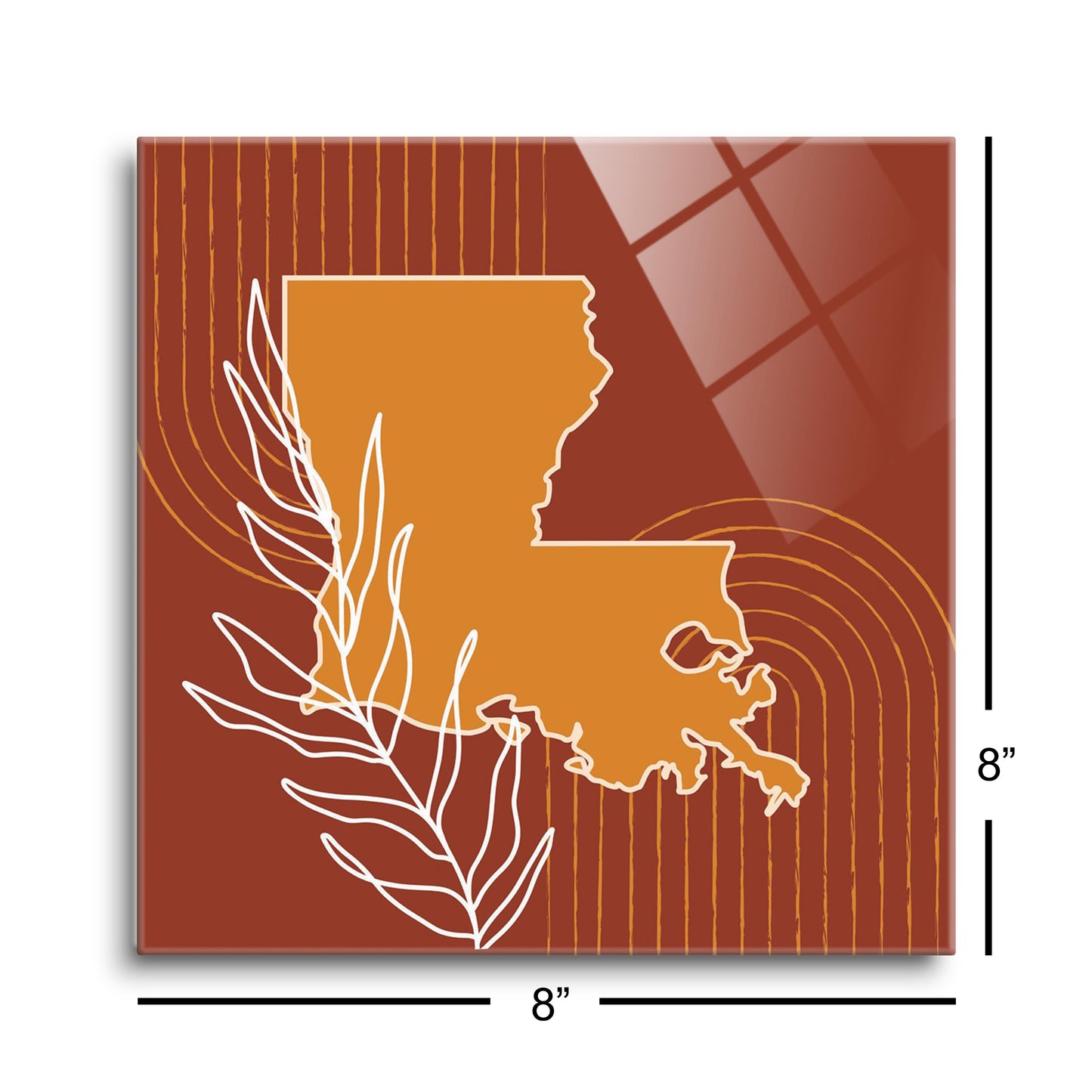 Modern Minimalist Louisiana State Shape With Leaf | Hi-Def Glass Art | Eaches | Min 2