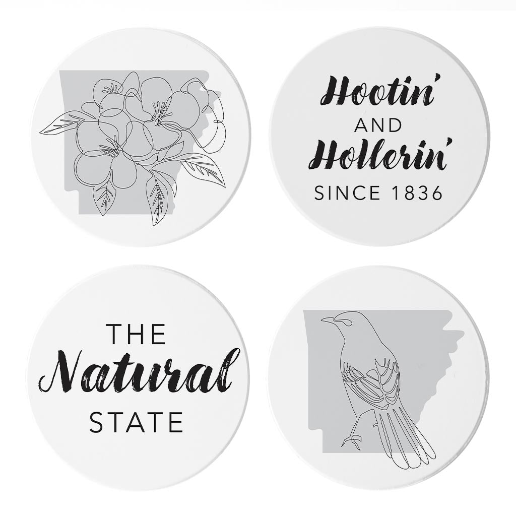 B&W Minimalist Arkansas Line Drawings Sayings | Absorbent Coasters | Set of 4 | Min 2